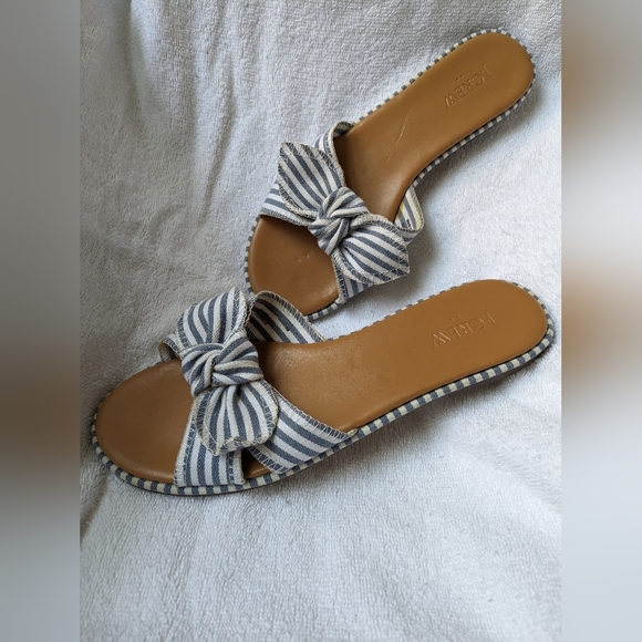 J. Crew Preppy Striped Bow Leather Nautical Slides - Picture 2 of 7